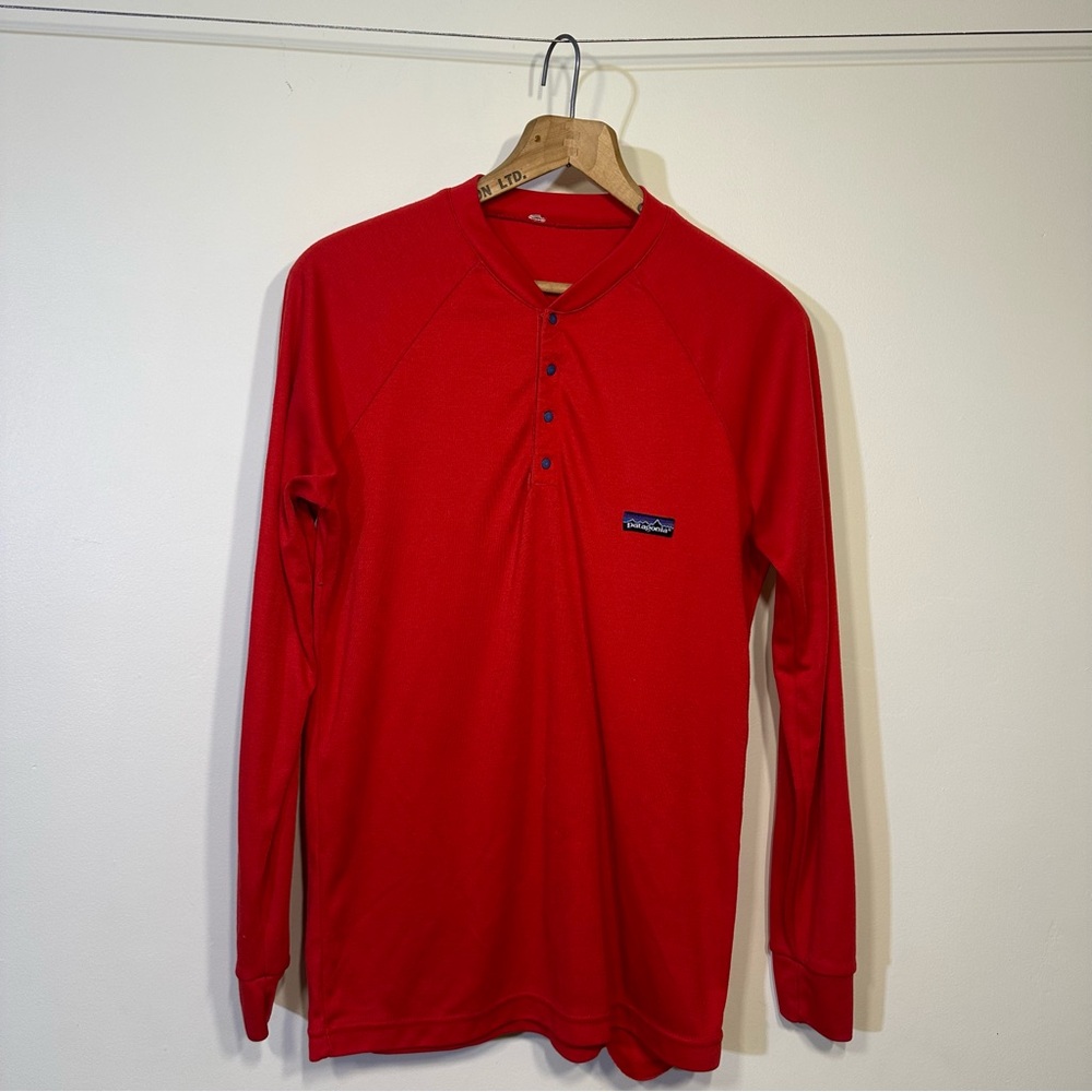 Vintage Patagonia Men's Red Long Sleeve Shirt